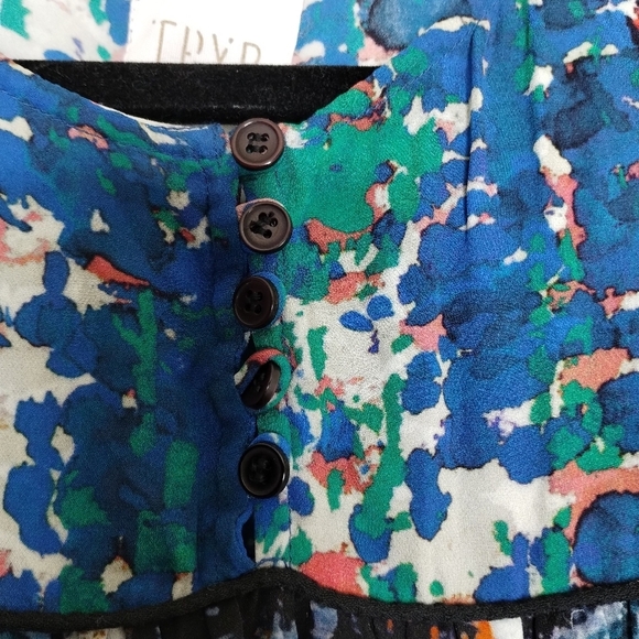 Anthropologie TRYB Silk Flowy Patterned Long Sleeve Dress Women's Size Small - Picture 5 of 9